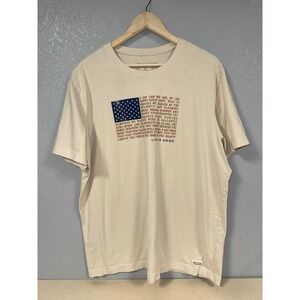 Life is Good Mens Crusher T Shirt‎ Flag Text Graphic Tee Khaki XL